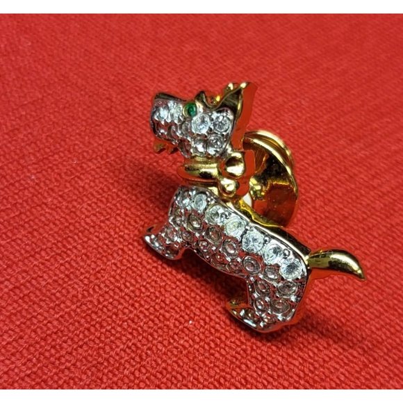 Swarovski Scotty Dog Pave Crystal Green Eye Scottish Terrier Pin Tie Tack Lapel - Picture 10 of 12